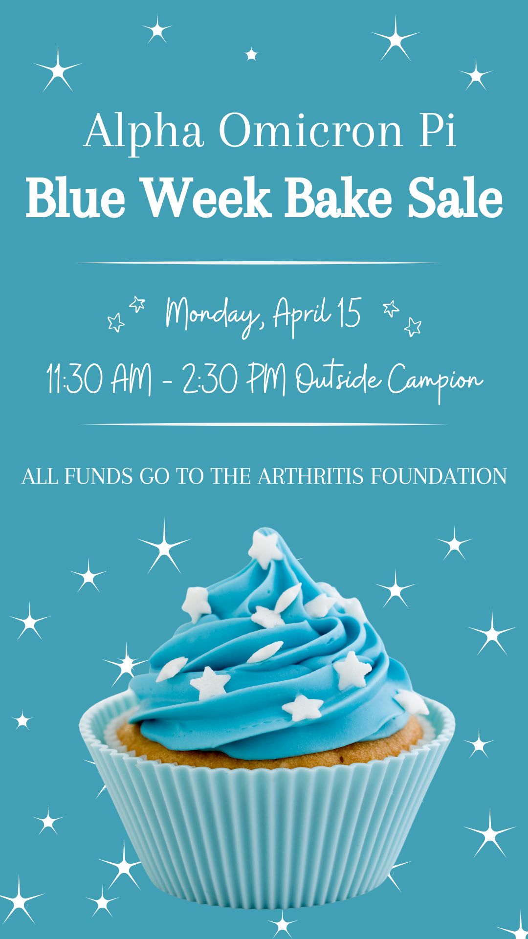 graphic promoting an upcoming bake sale for the arthritis foundation.