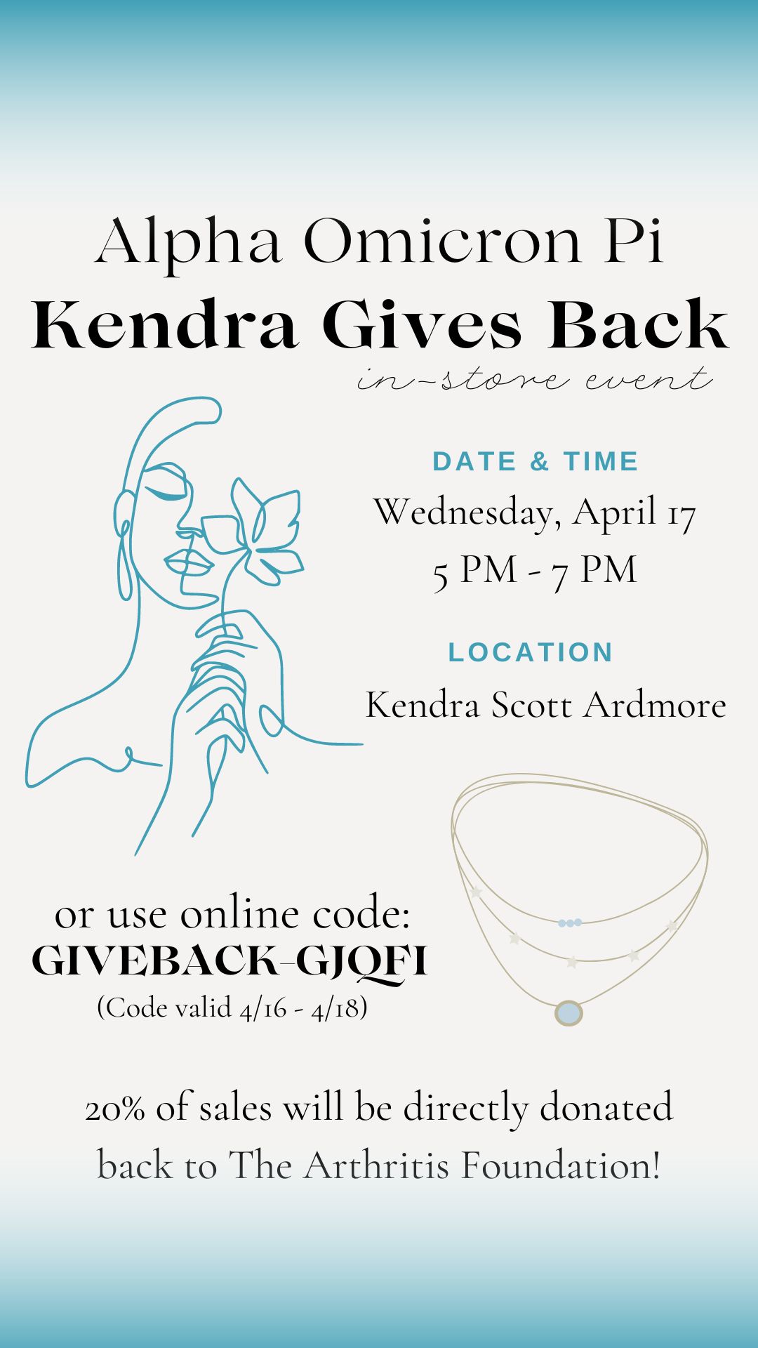 Graphic promoting a Kendra Gives Back event for the Arthritis Foundation