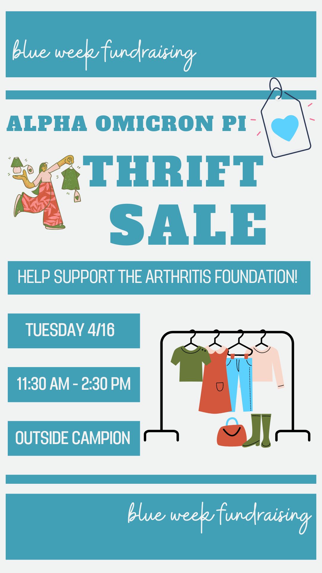 graphic promoting an upcoming thrift sale for the arthritis foundation.