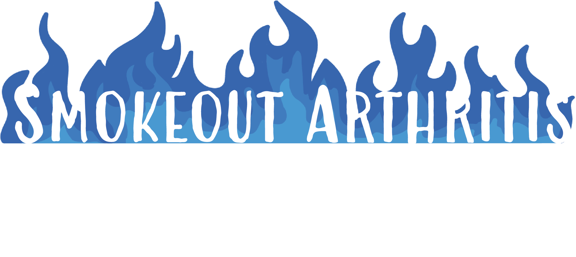 Tshirt design. the words smokeout arthritis, alpha omicron pi, 2024 are on top of blue flames. Text is white.